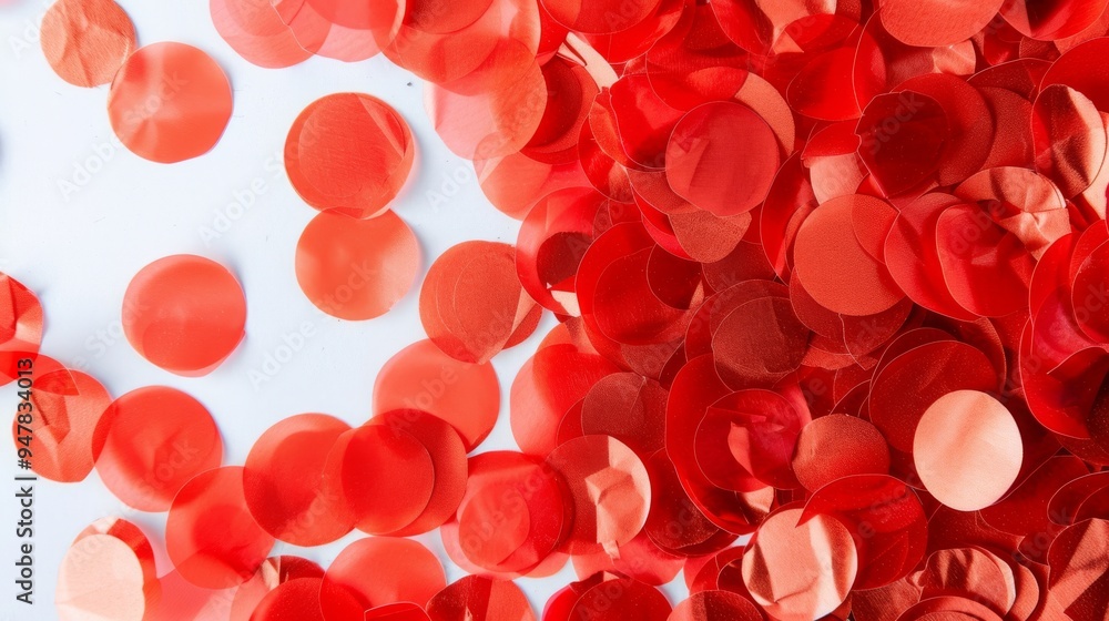 A vibrant assortment of red confetti scattered across a white background, evoking feelings of celebration and festivity. A vibrant assortment of red confetti scattered across a white background, evoking feelings of celebration and festivity.