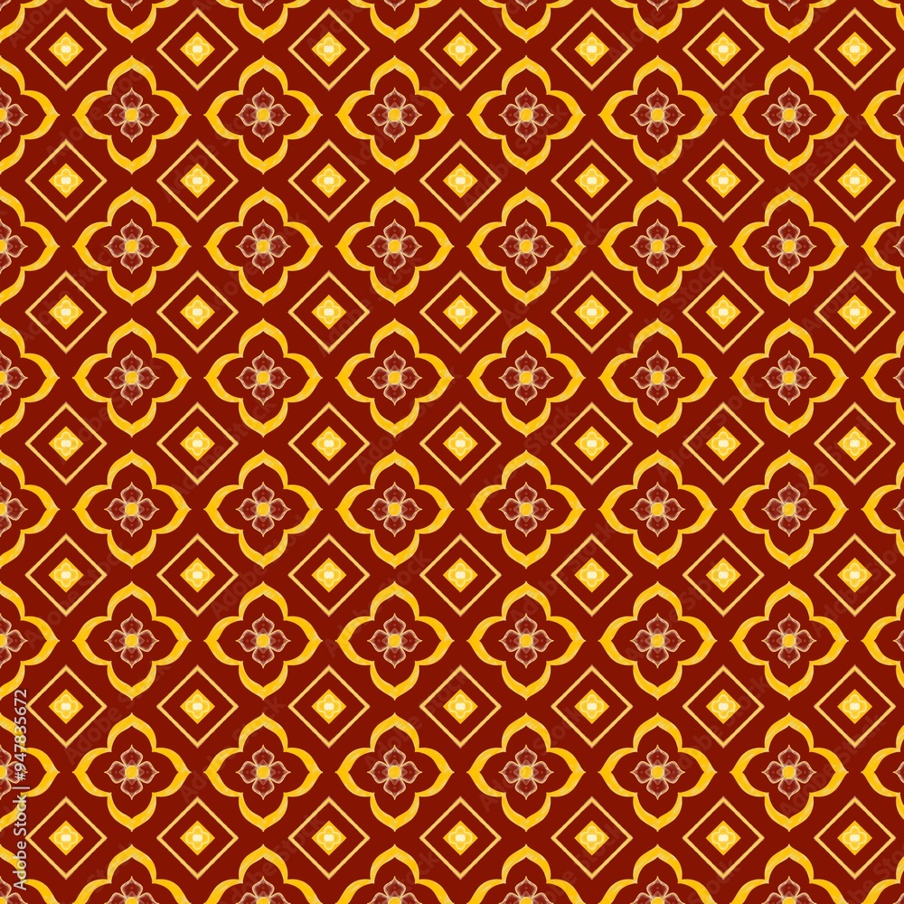 Basic shapes like squares and circles, common in many Thai patterns.
Floral motifs within the geometric shapes, symbolizing prosperity and natural beauty. Basic shapes like squares and circles, common in many Thai patterns.
Floral motifs within the geometric shapes, symbolizing prosperity and natural beauty.