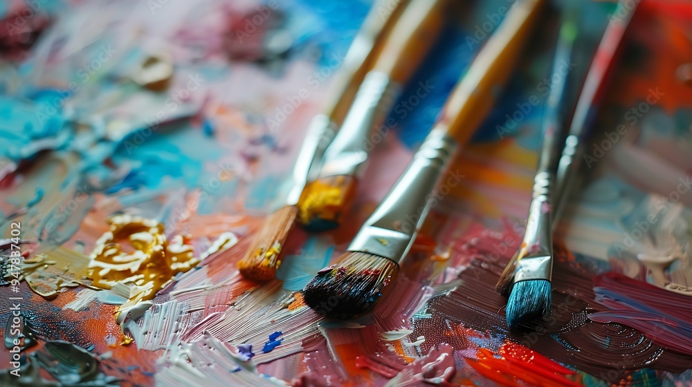 Fototapeta premium Close up of paints brushes and crayons used in art therapy