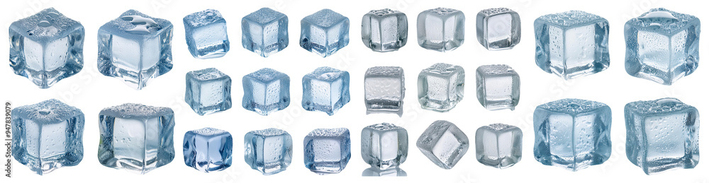 Obraz premium Set of ice cubes in different sizes and orientations isolated on transparent background