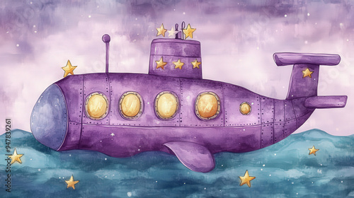 Charming purple submarine with star decorations photo