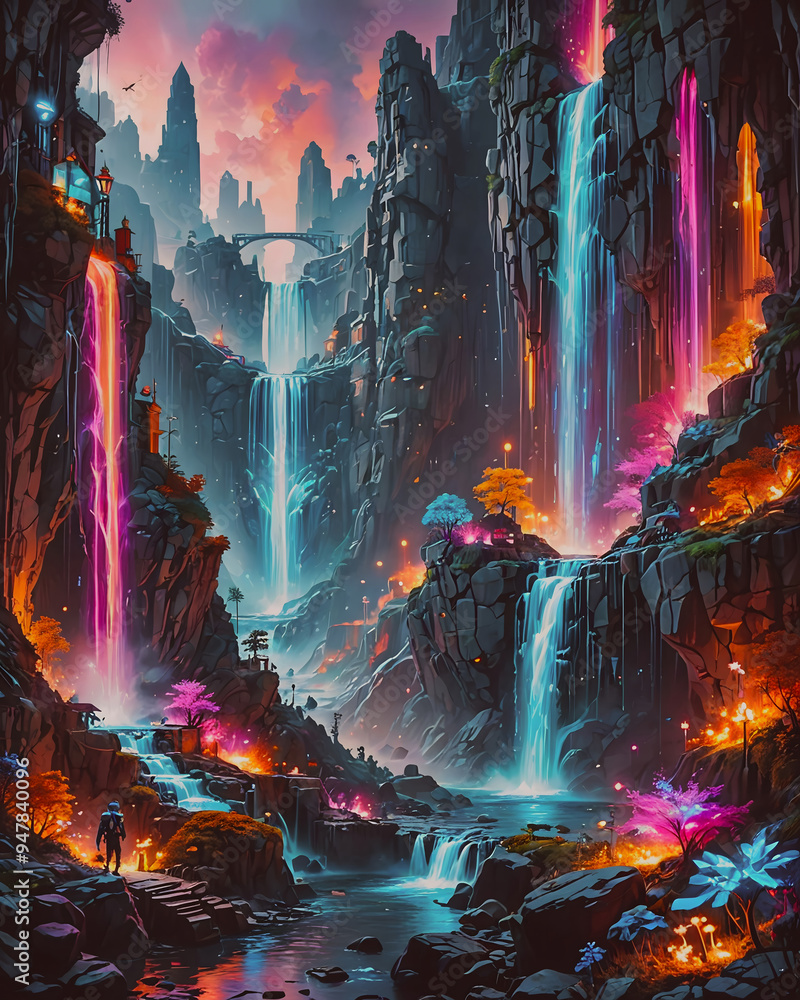 Fototapeta premium A surreal dreamscape where technology and nature intertwine.