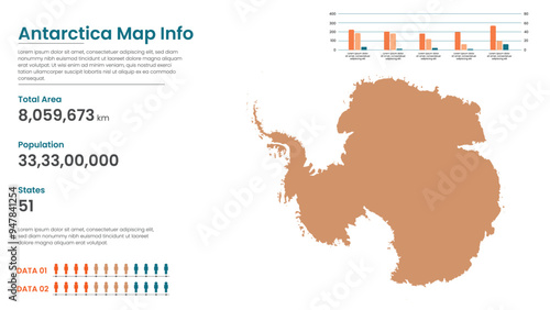 Antarctica political map of administrative divisions states, Colorful states  in Antarctica map infographic, Antarctica Map Info, Antarctica Population.
