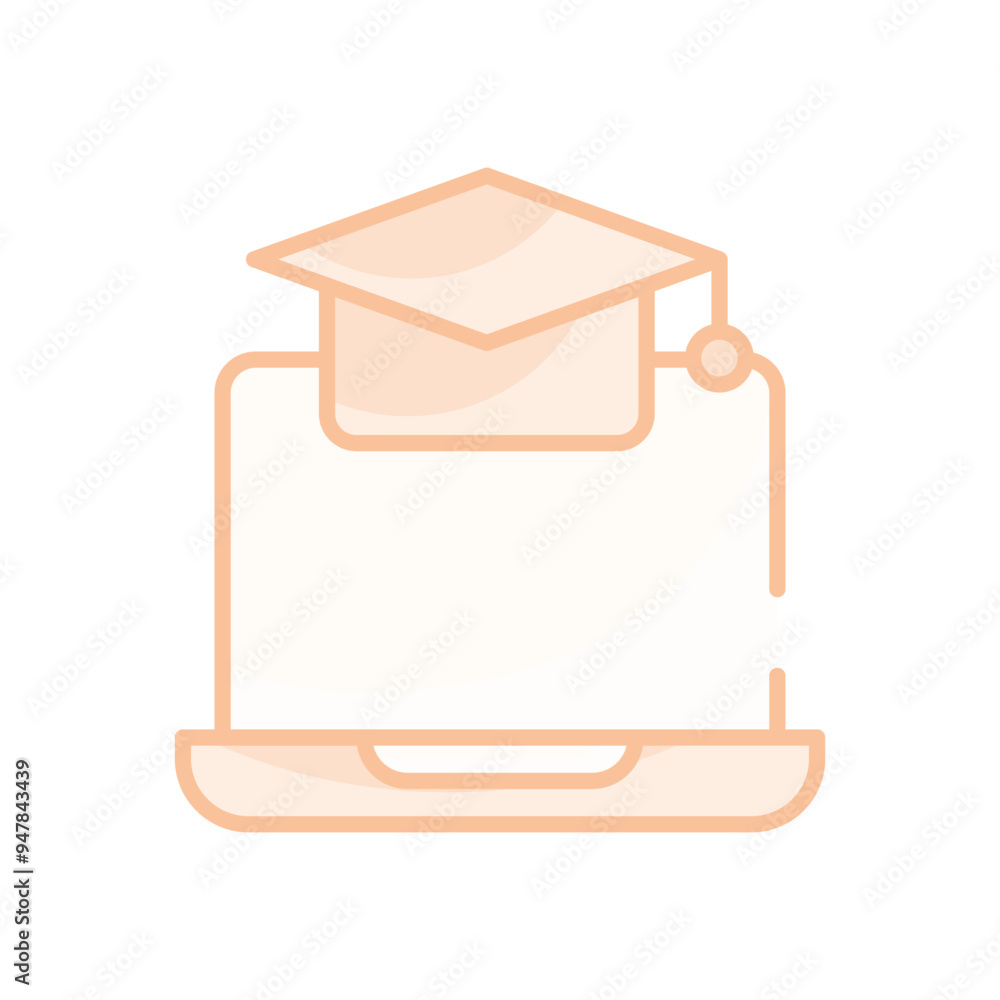 Graduation Cap and Laptop vector icon Graduation Cap and Laptop vector icon