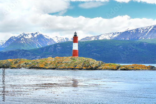 Les Eclaireurs  lighthouse standing on the  island east of Ushuaia in the Beagle Channel, Tierra del Fuego, southern Argentina. photo