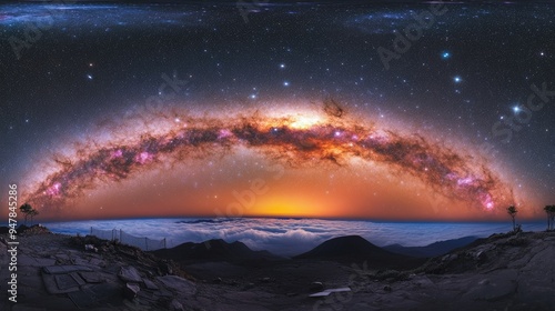 Colorful milkyway galaxy night stars landscape