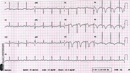Photos T wave inversion, myocardial ischemia and infarction , EKG 12 Lead,Anterior Myoc
