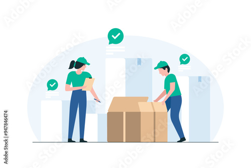 Packing and Sorting Packages in Warehouse. Illustration