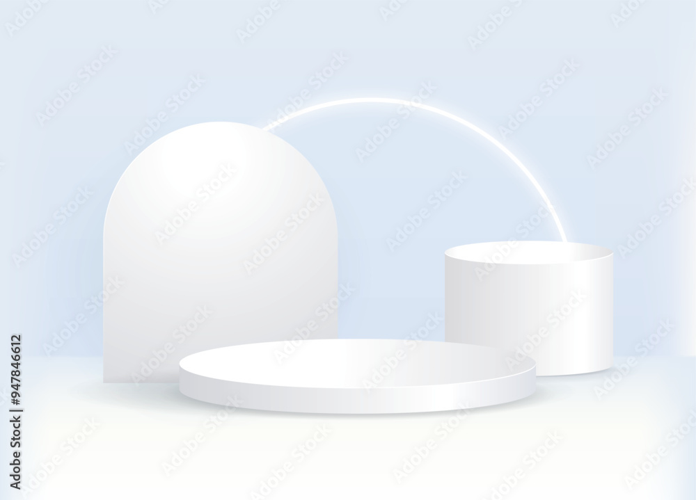 A circular display stand emits a circular halo against a white background. A circular display stand emits a circular halo against a white background.