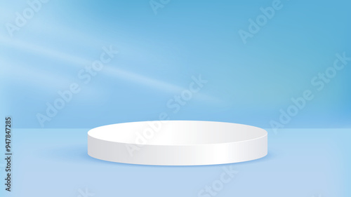 Blue Background and Podium with the shadow and light. 