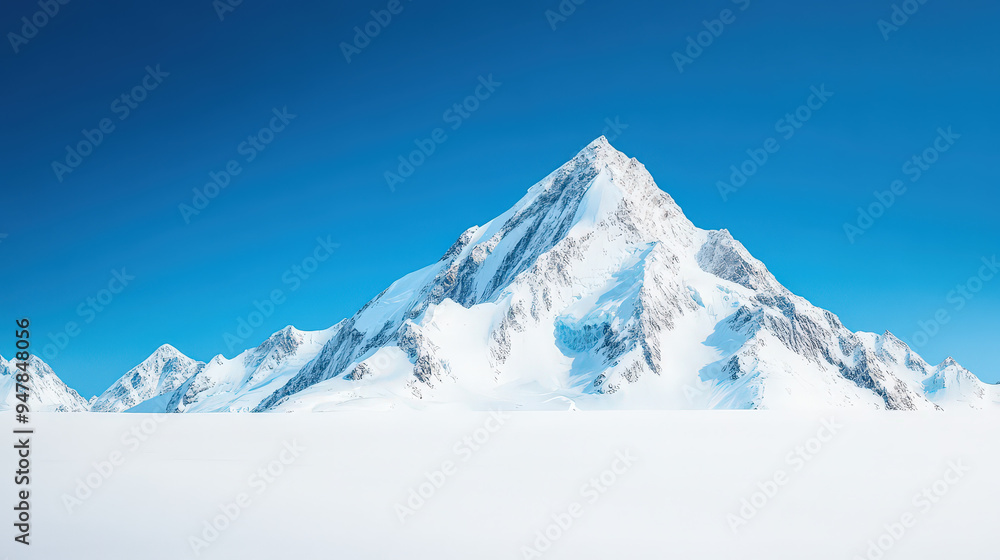 Panoramic view of snow-capped Alps mountains under a clear blue sky in winter Panoramic view of snow-capped Alps mountains under a clear blue sky in winter
