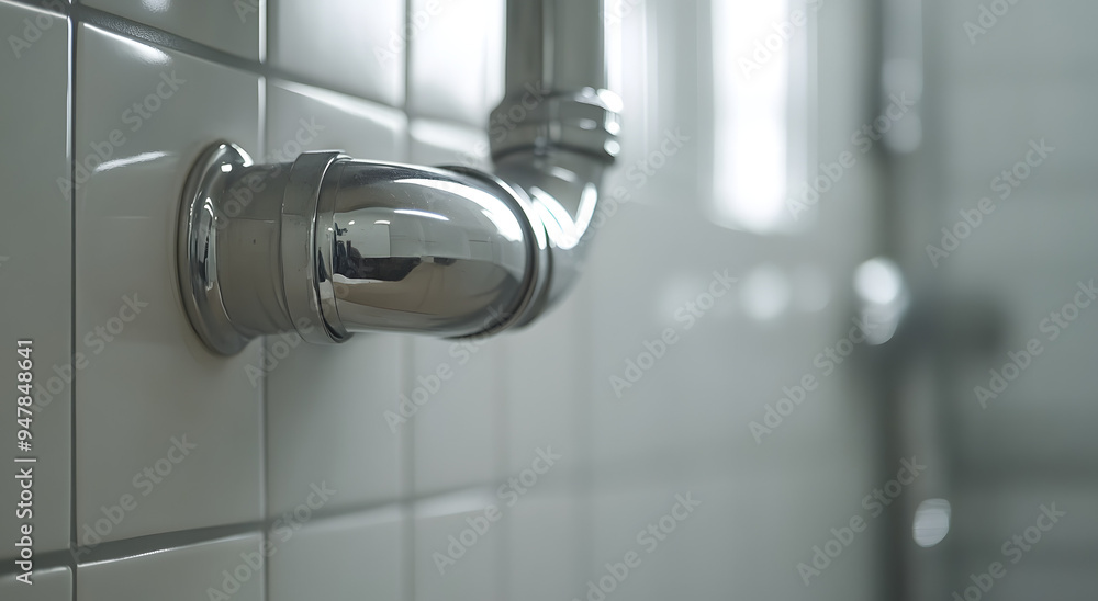 Close-Up of a Stainless Steel Pipe on the Wall with Reflections and Detailed Surface Texture, Capturing the Modern and Industrial Aesthetic, Ideal for Representing Themes of Urban Design, Industrial E Close-Up of a Stainless Steel Pipe on the Wall with Reflections and Detailed Surface Texture, Capturing the Modern and Industrial Aesthetic, Ideal for Representing Themes of Urban Design, Industrial E