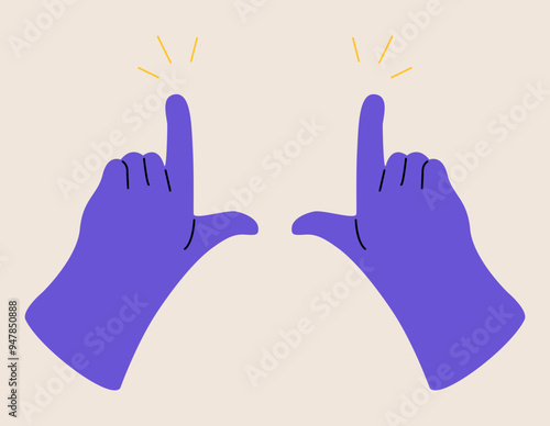 Hands framing comosition. Photo Frame Hands. Frame of fingers. Photo sign made by human hands. Colorful vector illustration