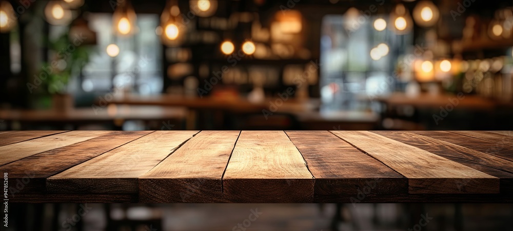 Wooden board empty table in front of blurred background. Perspective brown wood over blurred in a cafe - can be used to display or mount your products. Wooden board empty table in front of blurred background. Perspective brown wood over blurred in a cafe - can be used to display or mount your products.