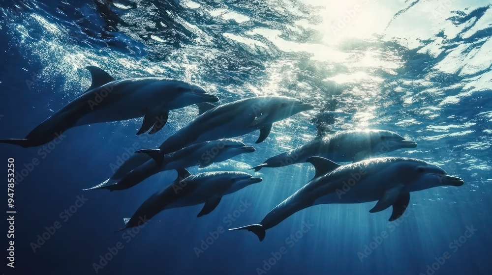 Fototapeta premium A Pod of Dolphins Swimming in the Ocean