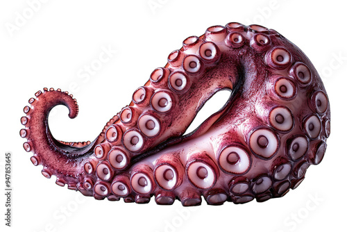 A detailed close-up of an octopus tentacle showcasing its unique texture and coloration. photo