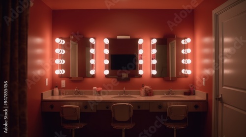 Wallpaper Mural Vanity Mirror with Lights in a Bathroom Torontodigital.ca