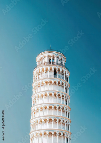 The iconic Leaning Tower of Pisa, a medieval landmark in Tuscany, Italy, stands tall against the blue sky, a testament to both architectural ingenuity and the enduring power of history photo