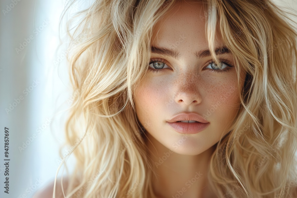 luminous portrait of blonde woman cascading golden hair dreamy pastel background soft focus effect radiating beauty and confidence for hair care product promotion luminous portrait of blonde woman cascading golden hair dreamy pastel background soft focus effect radiating beauty and confidence for hair care product promotion