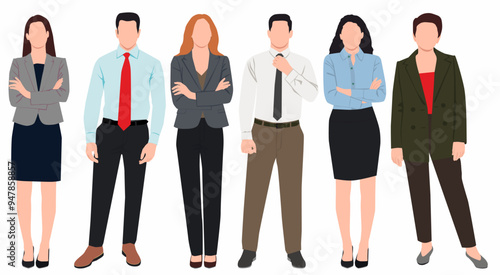 Team of businesspeople standing together in an office. Group of business people standing. Male and female business people 