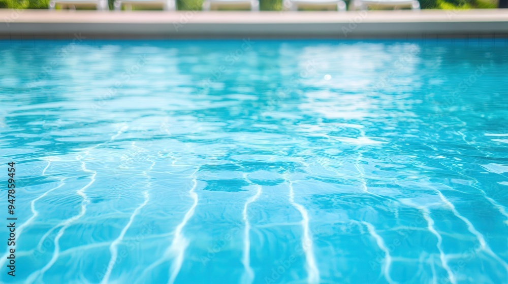 Refreshing summer pool scene, vibrant crystal clear water, inviting atmosphere, perfect for relaxation and enjoyment, space available for personalized text or messages Refreshing summer pool scene, vibrant crystal clear water, inviting atmosphere, perfect for relaxation and enjoyment, space available for personalized text or messages