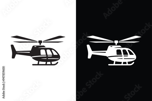 Helicopter icon with black and white background.