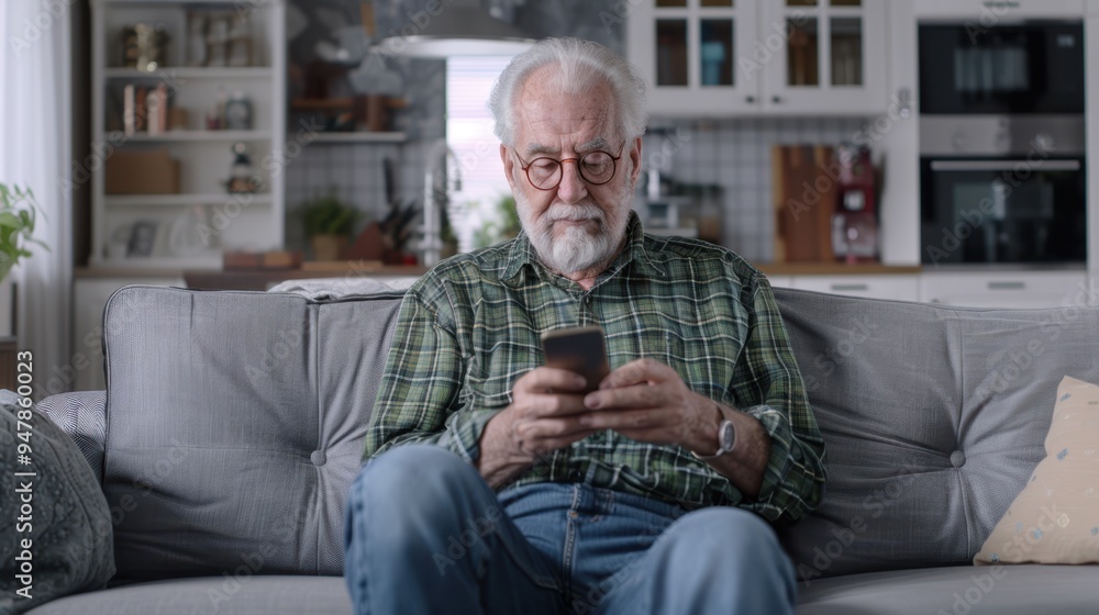 The elderly man on couch The elderly man on couch