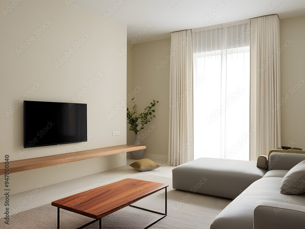 Fototapeta premium modern simple living room with sofa and television stylish home interior design background