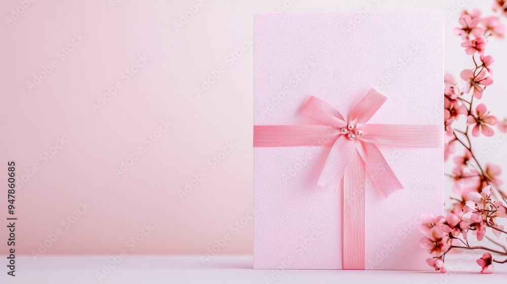 Elegant pink gift box with ribbon next to cherry blossoms on a pastel background. Perfect for celebrations, birthdays, or special occasions. Elegant pink gift box with ribbon next to cherry blossoms on a pastel background. Perfect for celebrations, birthdays, or special occasions.