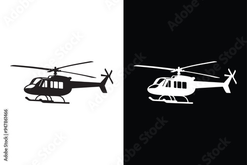 Helicopter icon with black and white background.