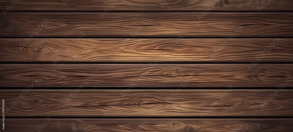 Fototapeta premium Uniform walnut texture with horizontal grains. Vector wooden background. Covering the wall with boards. 