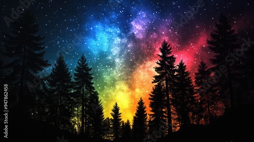 Colorful milkyway galaxy night stars landscape