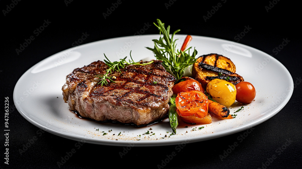 Close-up of a juicy and flavorful steak, perfectly seared in a caramelized crust, with succulent, flavorful meat and grilled meat Close-up of a juicy and flavorful steak, perfectly seared in a caramelized crust, with succulent, flavorful meat and grilled meat
