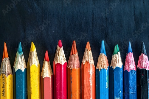 Vibrant Array of Colored Pencils on a Dark Background