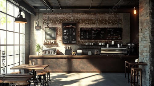 Wallpaper Mural Urban Coffeehouse Vibes: Industrial Design with Exposed Brick Walls and Modern Lighting Fixtures for a Casual Atmosphere Torontodigital.ca