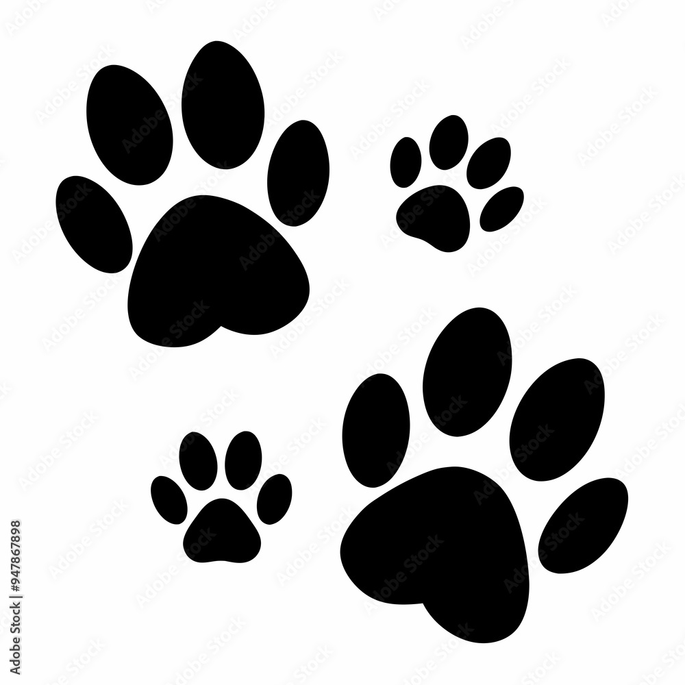 Fototapeta premium black footprints left on a white background by an animal lion or dog