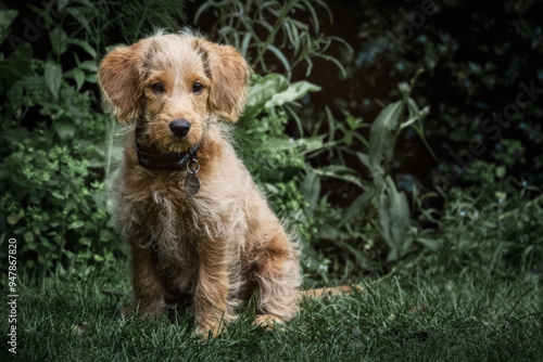 Wallpaper Mural Adorable Labradoodle puppy, wearing collar outdoors Torontodigital.ca