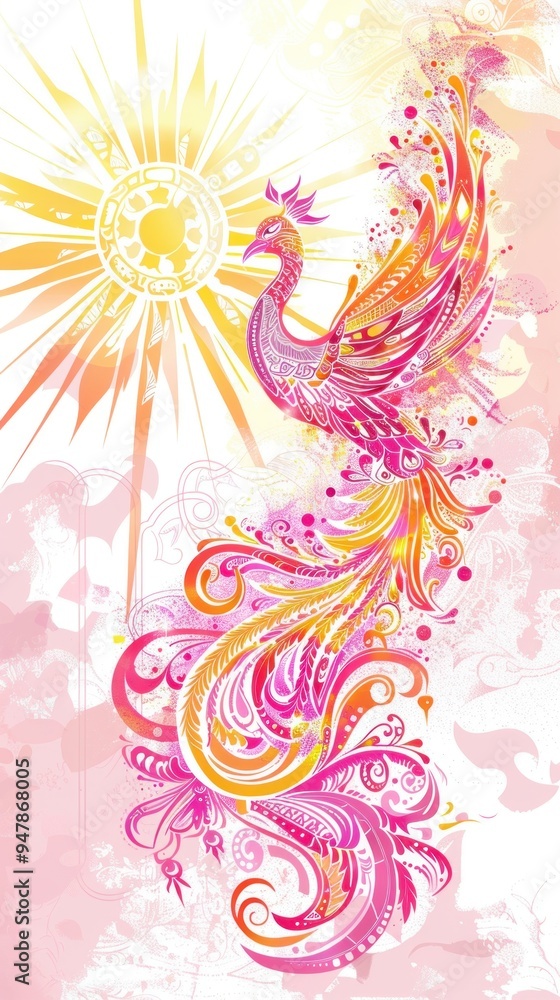 Abstract Phoenix with Sun Background. Abstract Phoenix with Sun Background.