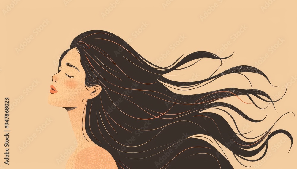 Minimalistic Flat Illustration of a Woman With Long Hair Enjoying a Serene Moment Minimalistic Flat Illustration of a Woman With Long Hair Enjoying a Serene Moment