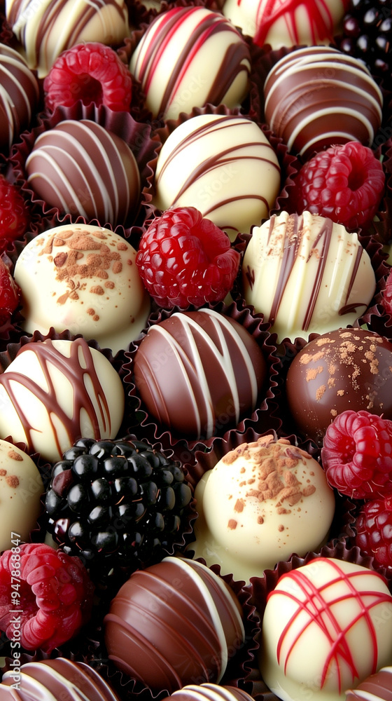 A close up of a dessert with chocolate and raspberries. The dessert is a mix of chocolate and raspberry flavors, with the raspberries being the dominant color A close up of a dessert with chocolate and raspberries. The dessert is a mix of chocolate and raspberry flavors, with the raspberries being the dominant color