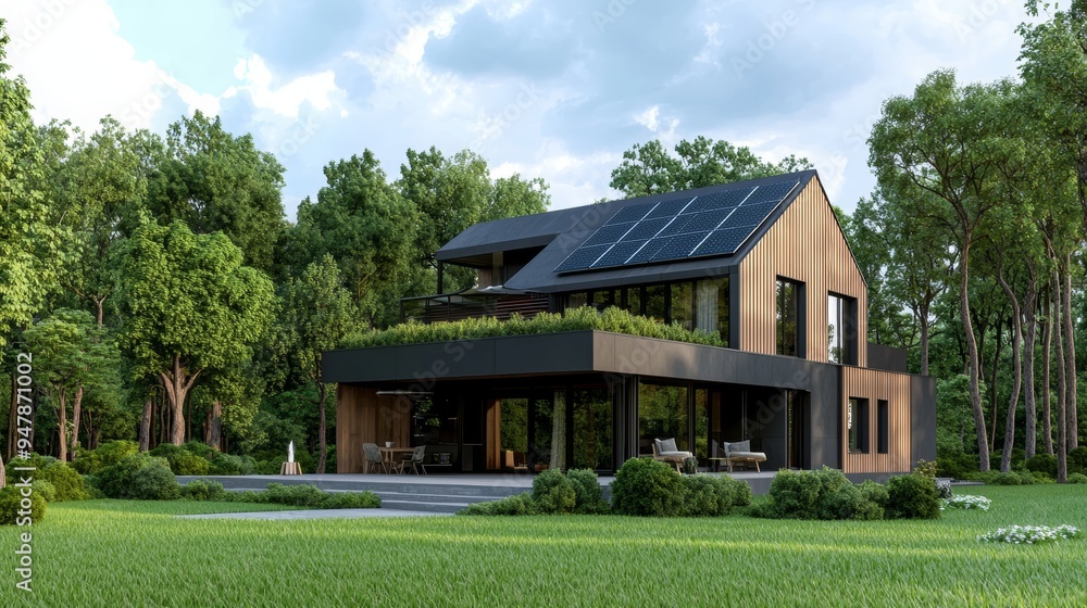 Serene Modern Eco-Friendly Home Surrounded by Lush Greenery and Nature Serene Modern Eco-Friendly Home Surrounded by Lush Greenery and Nature