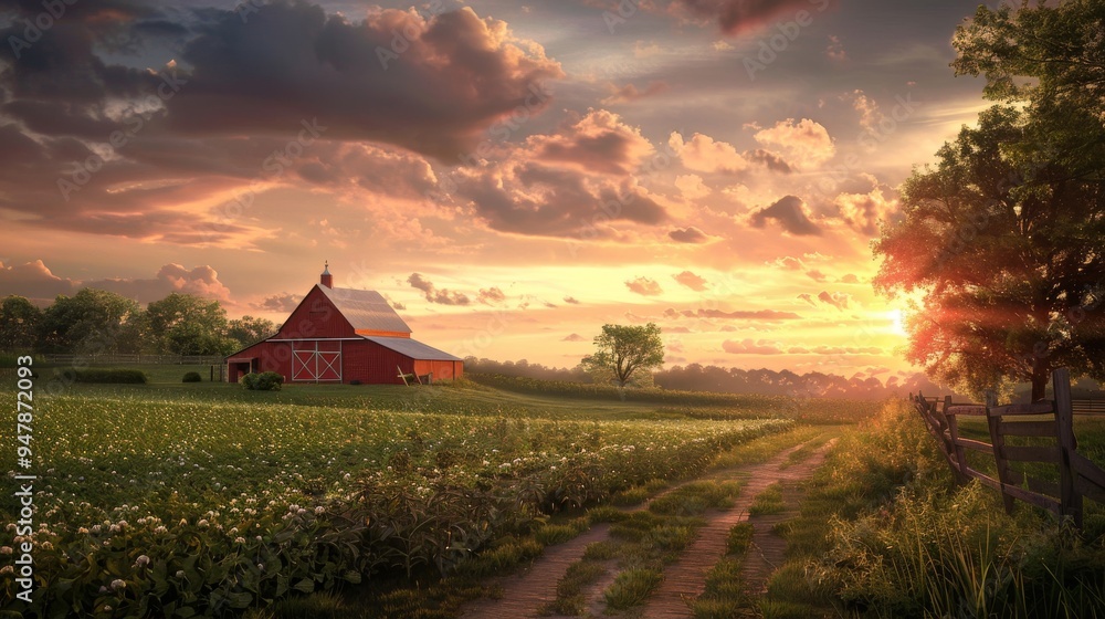 Golden Harvest A Stunning Sunset on the Farm Golden Harvest A Stunning Sunset on the Farm