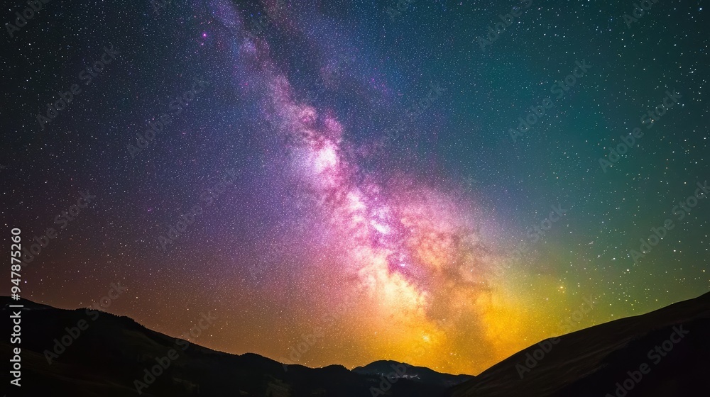 Colorful milkyway galaxy night stars landscape Colorful milkyway galaxy night stars landscape