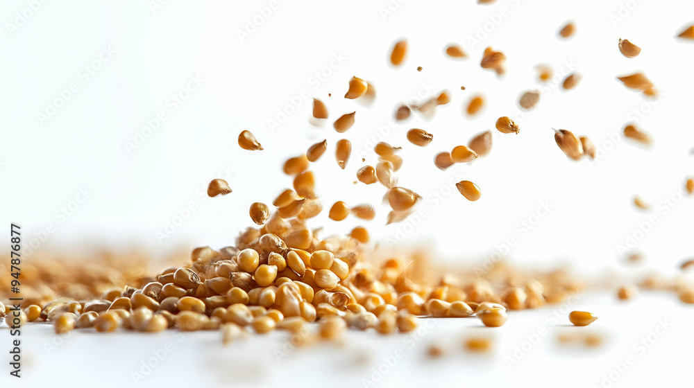 Yellow Corn Kernels Falling On White Background Yellow Corn Kernels Falling On White Background