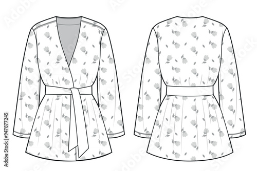 Women long sleeve Kimono dress