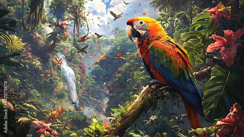 Wallpaper Mural Colorful Parrot in Lush Tropical Rainforest
 Torontodigital.ca