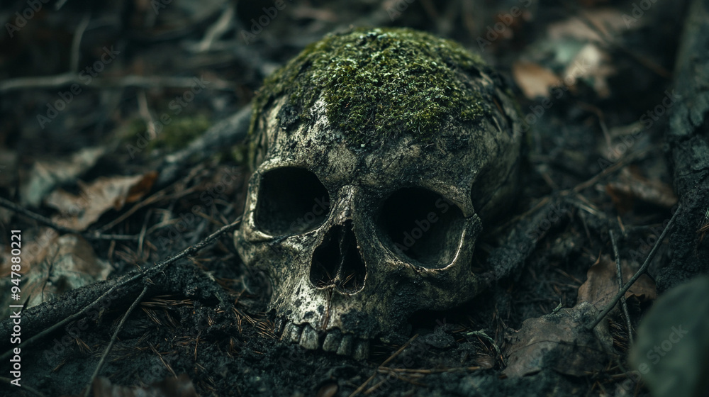 Scull in moss. Halloween concept. Scull in moss. Halloween concept.