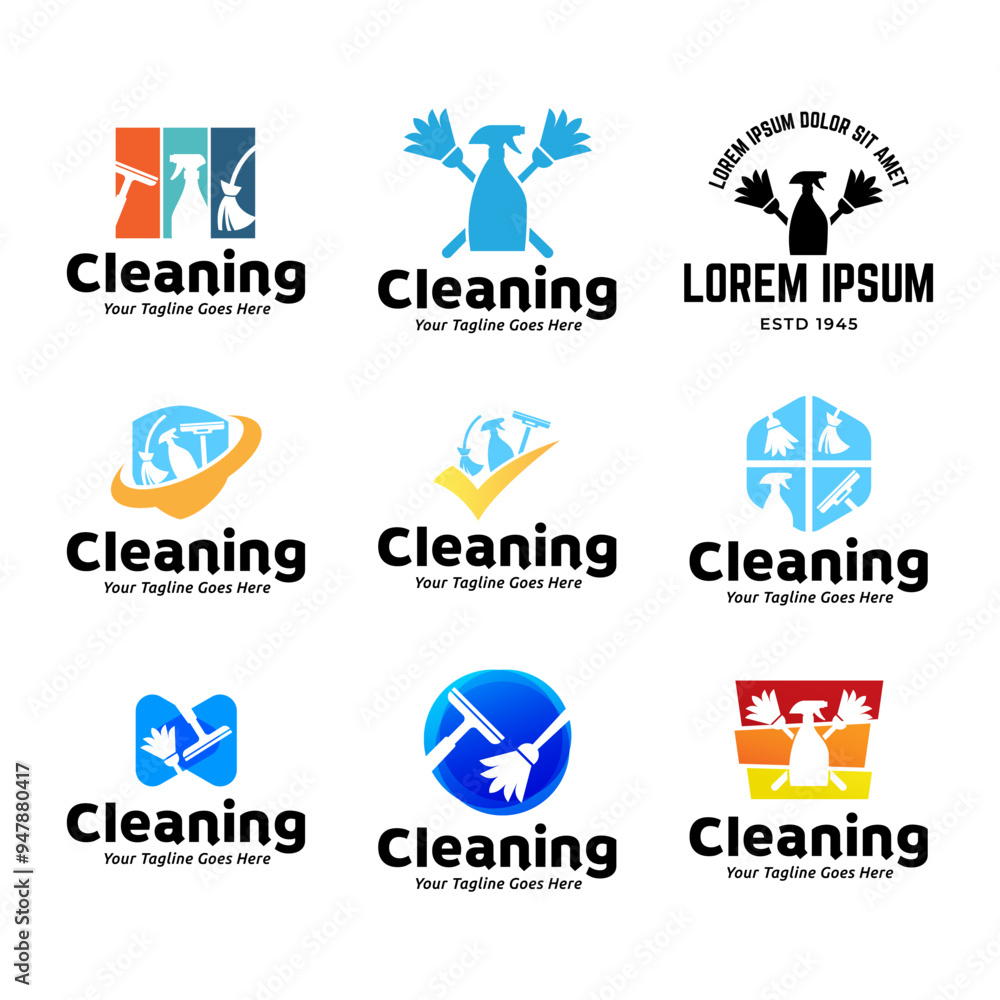 Set of House cleaning service logo design. House cleaning products vector design. Set of House cleaning service logo design. House cleaning products vector design.