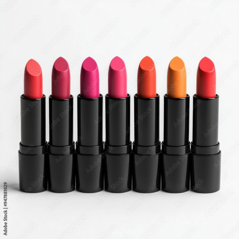 Obraz premium a lipstick collection in gradient colors, makeup product, modern minimalist design, sleek packaging, isolated on white background