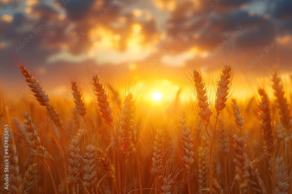 Golden Wheat Field at Sunset with Dramatic Sky Golden Wheat Field at Sunset with Dramatic Sky